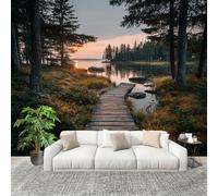 Générique Sticker Mural 3D Papier Peint Panoramique ForêTVue Sur Le Lac Peler Et Coller Fresque Murale 350x256 cm Vert Papier Peint Photo Créatif enfants DIY Salon intérieure Bureau Crèche