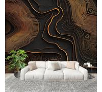 Générique Sticker Mural 3D Papier Peint Panoramique Lignes Abstraites 3d Peler Et Coller Fresque Murale 200x140 cm Brun Papier Peint Photo Créatif enfants DIY Salon intérieure Bureau Crèche