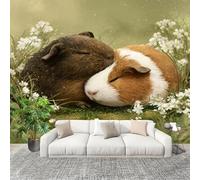 Générique Sticker Mural 3D Papier Peint Panoramique Mignon Animal Cochon d'Inde Peler Et Coller Fresque Murale 250x175 cm Vert Papier Peint Photo Créatif enfants DIY Salon intérieure Bureau Crèche