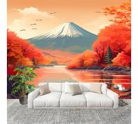 Générique Sticker Mural 3D Papier Peint Panoramique Montagnes Lacs Paysages Peler Et Coller Fresque Murale 350x256 cm Orange Papier Peint Photo Créatif enfants DIY Salon intérieure Bureau Crèche