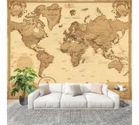 Générique Sticker Mural 3D Papier Peint Panoramique RéTro Nautique Carte Peler Et Coller Fresque Murale 250x175 cm Brun Papier Peint Photo Créatif enfants DIY Salon intérieure Bureau Crèche