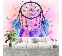 Générique Sticker Mural 3D Papier Peint Panoramique Romance Attrape-RêVes Plumes Peler Et Coller Fresque Murale 250x175 cm Violet Papier Peint Photo Créatif enfants DIY Salon intérieure Bureau Crèche