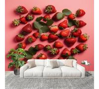 Générique Sticker Mural 3D Papier Peint Panoramique RomanceFraisesGros Plan Peler Et Coller Fresque Murale 250x175 cm Rose Papier Peint Photo Créatif enfants DIY Salon intérieure Bureau Crèche