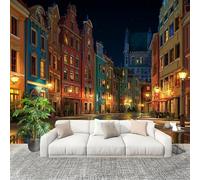 Générique Sticker Mural 3D Papier Peint Panoramique Vue Nocturne De Style EuropéEn Peler Et Coller Fresque Murale 300x210 cm Brun Papier Peint Photo Créatif enfants DIY Salon intérieure Bureau Crèche