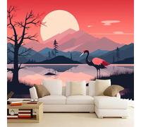 Générique Sticker mural haute qualité Flamant Autocollant Mural 200 x 140 cm Coucher De Soleil Girafe Déco murale autoadhésive Pour Chambre Salon Enfants Bébé Pépinière