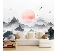 Générique Sticker mural haute qualité Sommet De La Montagne Autocollant Mural 300 x 210 cm Coucher De Soleil Girafe Déco murale autoadhésive Pour Chambre Salon Enfants Bébé Pépinière