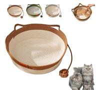 Générique Stimulicat Cat Bed, Handwoven Cotton Rope Cat Basket with Built-in Teasing Ball, Scratchable & Breathable Round Sleeping Nest, Easy-to-Clean Pet Nest for Small Large Cats Dog (Brown,Large)