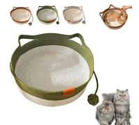 Générique Stimulicat Cat Bed, Handwoven Cotton Rope Cat Basket with Built-in Teasing Ball, Scratchable & Breathable Round Sleeping Nest, Easy-to-Clean Pet Nest for Small Large Cats Dog (Green,Small)