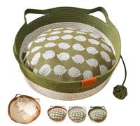 Générique Stimulicat Cat Bed, Stimulicat Handwoven Cat Basket, Foldable Round Cotton Rope, Scratch Resistance Easy to Clean, for Small & Large Cats & Dog (Green with Cushion,Small)