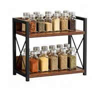 Générique Storage Rack, Double Layer Kitchen Organizer, 11,81x10,43 inches Iron Wood Shelf, Countertop Seasoning Holder Kit, Minimal Vintage Design Style, Household Use for Apartment Kitchen Storage