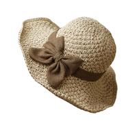 Générique Straw Hat for Women - Retro Hand Woven Ruffled Bowknot | Elegant Crocheted Breathable Foldable | Wide Brim Summer UV Protection for Beach Garden Travel