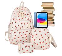 Générique Strawberry Bookbag Set, Cute Backpack with Matching Pen Case and Shoulder Pouch, Lightweight Knapsack to Boys & Girls for School, Camping, Preschool, & Daily Travel, Pink, White, Black