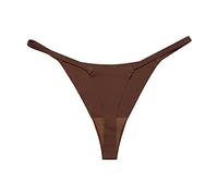 Générique String Ficelle Femme Sexy Chic Tangas Slips Stretch Taille Moyenne Culotte Et Lingerie sous-Vêtements T-Back sans Couture en Soie Glacée Confort Quotidien Invisibles (Brun,L)