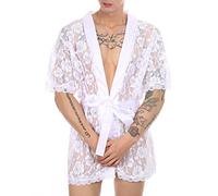 Générique String Sexy de Pute Tanga Homme Sexy Sexe Masculin Sexy évidé Long Cardigan Maille Rue Respirant Manches Courtes Hommes Homme Manga (White, XXL)
