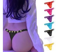 Générique Strings Personnalisés avec Prénoms, Lettres en Strass Doré Étincelant Cousues à la Main pour Solidité (Black)