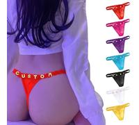 Générique Strings Personnalisés avec Prénoms, Lettres en Strass Doré Étincelant Cousues à la Main pour Solidité (Red)