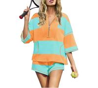 Générique Striped Set Women, 2025 New Casual Top and Shorts With Pockets, Two Piece Lounge Set for Women, Tracksuit Oversized (M,Medium)