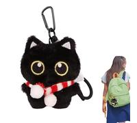 Générique Stuffed Kitty Pendant - Miniature Animal Trinket for Gifting | Polyester with Metal Lobster Clasp, Dark Feline Mascot, Handbag Decoration Kits for Birthday, School, Purse and Party
