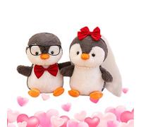 Générique Stuffed Penguin Couple, Bride Groom Plush Set, 8-inch Soft Stuffed Animals, Sturdy Polyester Plush Toys, Desk Shelf Decoration Dolls, Birthday Display Accessory for Kids for Couples Use