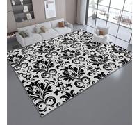 Générique Style Antique Texture Damassée Motif FloralMotif Tapis, AntidéRapant Tapis Poil Ras Lavable en Machine - Blanc Tapis pour Salon Chambre Bureau DéCoration 40 x 60 cm