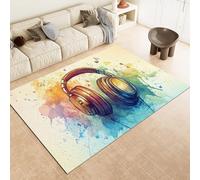 Générique Style Aquarelle Casque Audio Tapis 80x150cm Tendances Musique Antidérapant Poils Bas Moquettes Sol Décoration Durable Doux Machine Tapis pour Salon Chambre Balcon Couloir 15y135