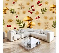 Générique Style Aquarelle Papier Peint Feuilles De Champignons Forestiers Tapisserie Photo Peinture Murale, 250 x 175 cm Papier Peint Intissé Fresque pour Salon Chambre Toile Fond TV