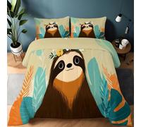 Générique Style Bohème Couette 140 x 200 cm Respirante et Super Douce, Paresseux Fleurs Feuilles Parure de Lit 4 Saisons avec 1 Taie d'oreiller, Édredon 1 Personne Hypoallergénique & Lavable