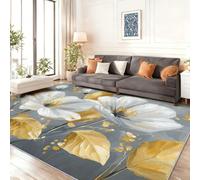 Générique Style De Peinture À l'huile Tapis Gris, Antidérapant Lavable Tapis à Poils Courts avec Luxe Fleurs Feuilles pour Salon Chambre Entrée Cuisine, 80 x 150 cm Moderne Doux Moquette Intérieur
