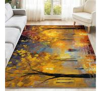 Générique Style De Peinture À l'huile Tapis Jaune, Antidérapant Lavable Tapis à Poils Courts avec Rues Arbres Couples pour Salon Chambre Entrée Cuisine, 60 x 90 cm Moderne Doux Moquette Intérieur