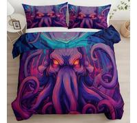 Générique Style Dessin Animé Housse de Couette Réversible pour 1 Personnes, Cthulhu Poulpe Ensemble de Literie Microfibre - Doux & Respiratoire Housse de Couette 90 x 190 cm