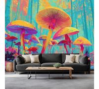 Générique Style Fantastique Panoramique Murale Jardin De Champignons Papier Peint Intissé, Pour Salon Chambre Enfant Chambre Décoration Vert Murale Moderne Poster Tableaux Photo Muraux 200 x 140 cm
