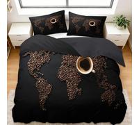 Générique Style Industriel Housse de Couette 90 x 190 cm Parure de Lit, Grains de Café Carte du Monde Parure de Lit Ado Fille Enfants - Noir Housse de Couette Hypoallergénique avec Taies d'oreiller