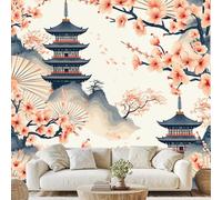 Générique Style Japonais Papier Adhesif Pagode Japonaise Papier Peint Intissé Fleur Papier Peint Mural 200 x 150 cm Papier Peint 3D pour Salle De Bain Salon Chambre