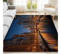 Générique Style Moderne Tapis Coloré, Antidérapant Lavable Tapis à Poils Courts avec Gratte Ciel Vue Nocturne pour Salon Chambre Entrée Cuisine, 120 x 180 cm Moderne Doux Moquette Intérieur