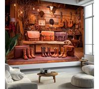 Générique Style Western Sac En Cuir Bottes Chapeau De Cowboy Papier Peint Brun Photo Peintures Murales, Salon Tv Canapé Thème Hôtel De Luxe Couloir Fond Mur Peinture Décor À La Maison 500 x 280 cm