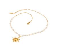 Générique Styles Collier pendentif soleil avec chaîne de perles en acier inoxydable plaqué or 18 carats pour femmes à la mode tenue décontractée collier étanche