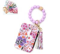 Générique Stylish Card Holder with Silicone Bead Bracelet, 2025 Womens Style Beaded and Tassel Keychain Wallet (#F)