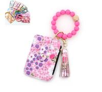 Générique Stylish Card Holder with Silicone Bead Bracelet, 2025 Womens Style Beaded and Tassel Keychain Wallet (#B)
