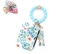 Générique Stylish Card Holder with Silicone Bead Bracelet, 2025 Womens Style Beaded and Tassel Keychain Wallet (#A)