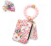 Générique Stylish Card Holder with Silicone Bead Bracelet, 2025 Womens Style Beaded and Tassel Keychain Wallet (#C)