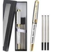 Générique Stylo Bille Personnalisé avec Prenom Stylo Roller Rechargeable Beau Cadeau Pour Homme & Femme avec Boîte (250-Argent)