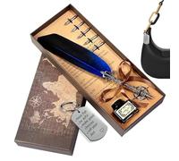 Générique Stylo Plume et Encrier Set,Écriture Fluide Rétro Avec Porte-Clés | Ensemble de Stylos Plume Rétro avec Encre | Pour Dessin Signatures Cadeau Débutants Maison Bureau École