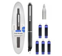 Générique Stylo-Plume Rétractable : 0,38 mm, Encre Bleue Et Noire, Corps du stylo de couleur, 5 cartouches D’encre Rechargeables Incluses. Pour Une écriture (Noir, Bleu effaçable)