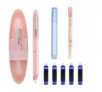 Générique Stylo-Plume Rétractable : 0,38 mm, Encre Bleue Et Noire, Corps du stylo de couleur, 5 cartouches D’encre Rechargeables écriture fluide. Stylo à pointe fine (rose, Bleu (effaçable)