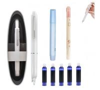 Générique Stylo-Plume Rétractable : 0,38 mm, Encre Bleue Et Noire, Corps du stylo de couleur, 5 cartouches D’encre Rechargeables écriture fluide. Stylo à pointe fine (blanc, Bleu (effaçable)