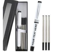 Générique Stylo Roller en Métal Personnalisé avec Inscription Gravée au Laser, Coffret Cadeau avec 3 Recharges, Stylo Bille, Pointe Moyenne de 0,5 mm, Cadeaux Personnalisés (610-Blanc)