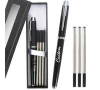 Générique Stylo Roller Personnalisé avec Texte Stylo Bille Luxe & 3 Pièces Recharges & Coffret Cadeau Combinaison, Pointe Moyenne 0,5 mm, Cadeau Personnalisable pour Homme Femme (222-Argent)