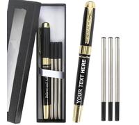 Générique Stylo Roller Personnalisé avec Texte Stylo Bille Luxe & 3 Pièces Recharges & Coffret Cadeau Combinaison, Pointe Moyenne 0,5 mm, Cadeau Personnalisable pour Homme Femme (250-Noir)