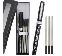 Générique Stylo Roller Personnalisé avec Texte Stylo Bille Luxe & 3 Pièces Recharges & Coffret Cadeau Combinaison, Pointe Moyenne 0,5 mm, Cadeau Personnalisable pour Homme Femme (610-Noir)