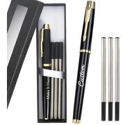 Générique Stylo Roller Personnalisé avec Texte Stylo Bille Luxe & 3 Pièces Recharges & Coffret Cadeau Combinaison, Pointe Moyenne 0,5 mm, Cadeau Personnalisable pour Homme Femme (222-Or)
